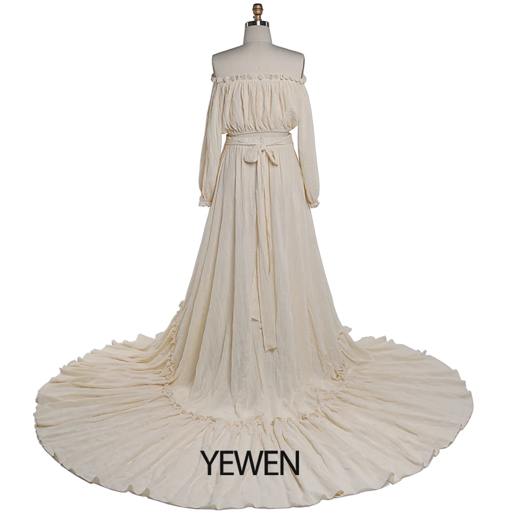 2 Pieces Set Elegant Off The Shoulder Maternity Photography Dresses Adjustable Waist Photo Shoot Gown YEWEN 2021 YD22106