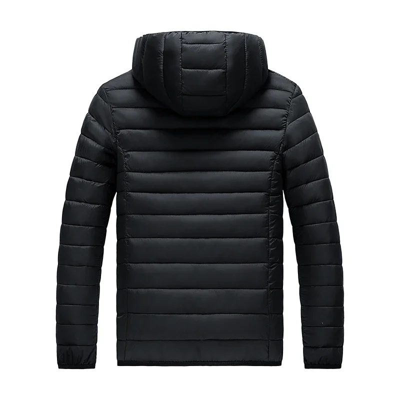 Vestes rembourrées légères pour hommes, automne, printemps, chaud, demi-saison, à capuche, fermeture éclair, Parka, noir, grande taille, manteau