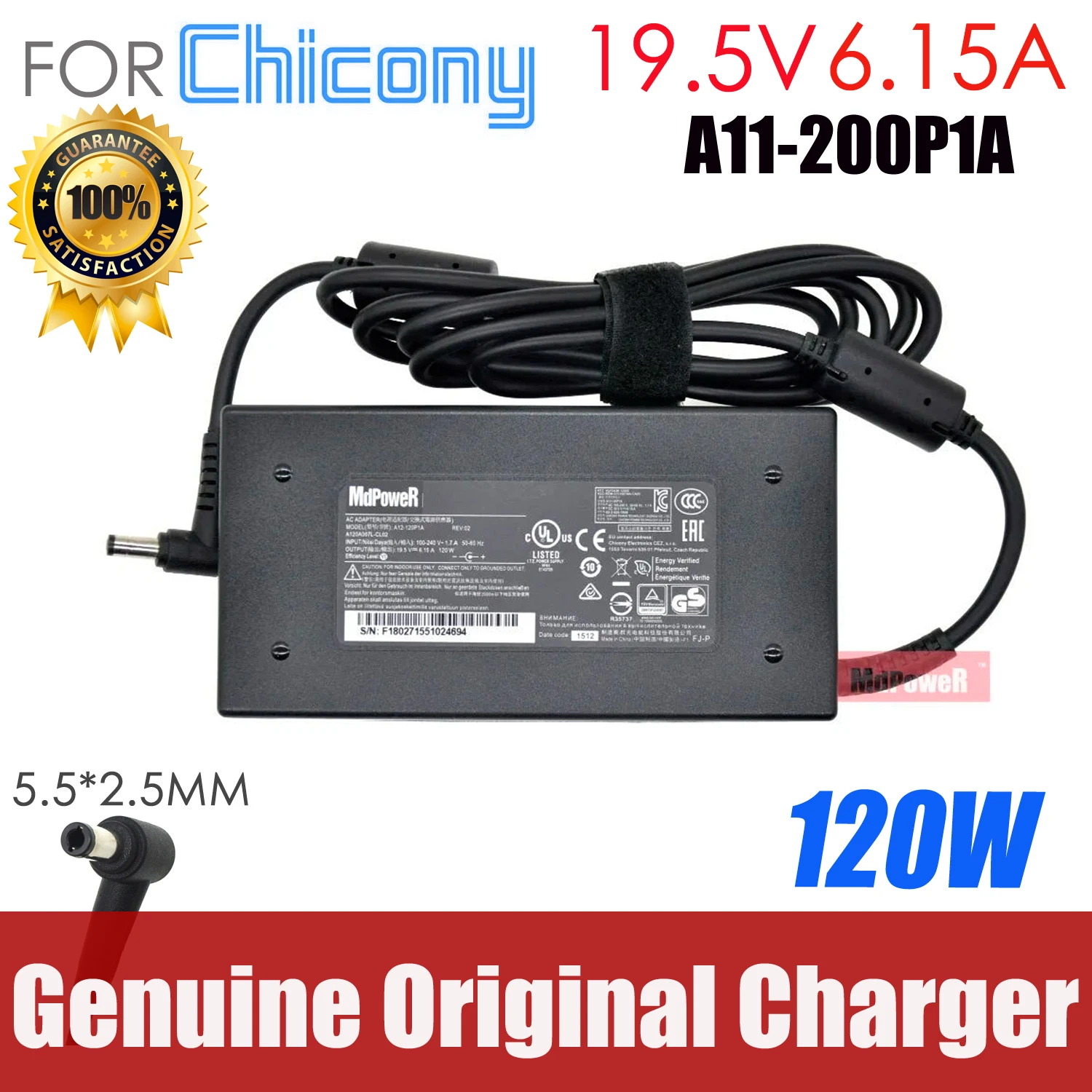Оригинальный тонкий адаптер переменного тока Chicony A17-120P1A A120A041P 19,5 В, 6,15 А, 120 Вт для Thunderobot G150S G150T N150SD Xmg A720, блок питания