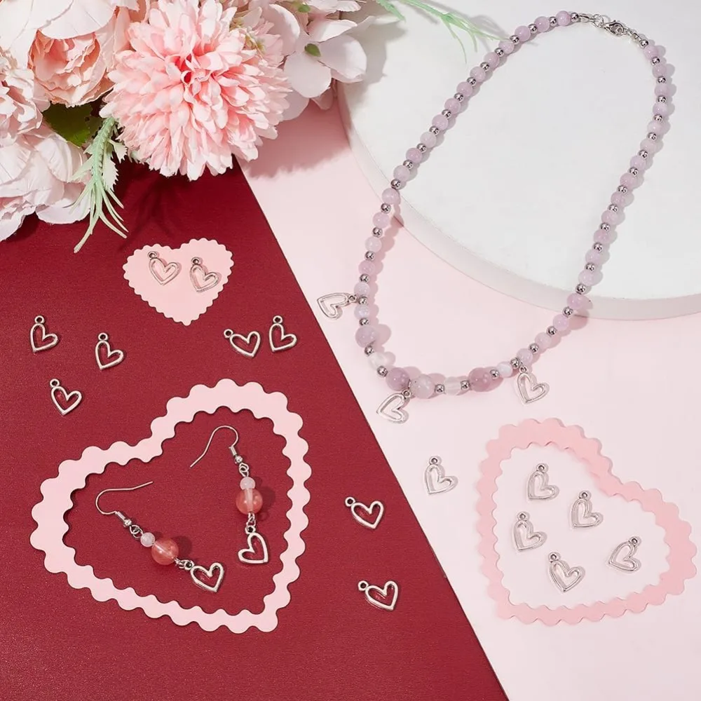 200Pcs Heart Charms Tibetan Heart Love Charms Cute Antique Silver Jewelry Charms for Keychains Earrings Bracelets kit view 5