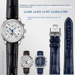 Longinesコレクション用ウォッチストラップ、牛革レザー、バタフライバックル、リストバンド、l3、l4、l2.628、l2.673、19、20、21mm