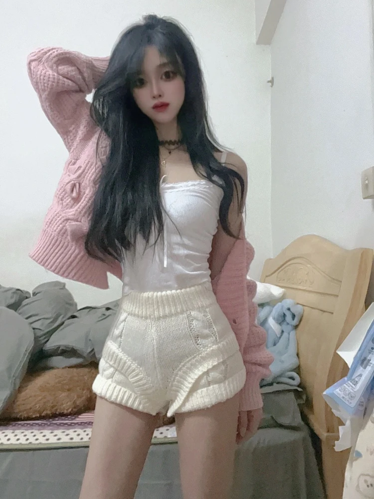 2025 الربيع بلون تنوعا Y2K الشارع موضة مثير محبوك السراويل النساء الكورية موضة سترة غير رسمية سليم سراويل صغيرة #5