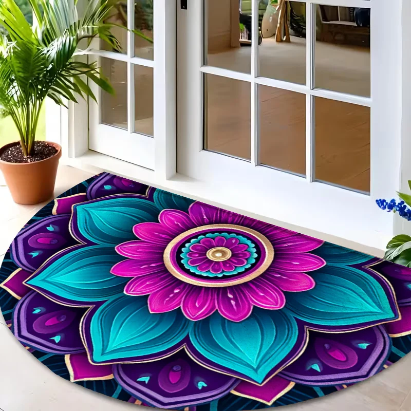 Retro Vibrant Orange Red Embossed Flower Motif Oval Commercial Door Mat Welcome Rug For Coffee Bar Restaurant Store