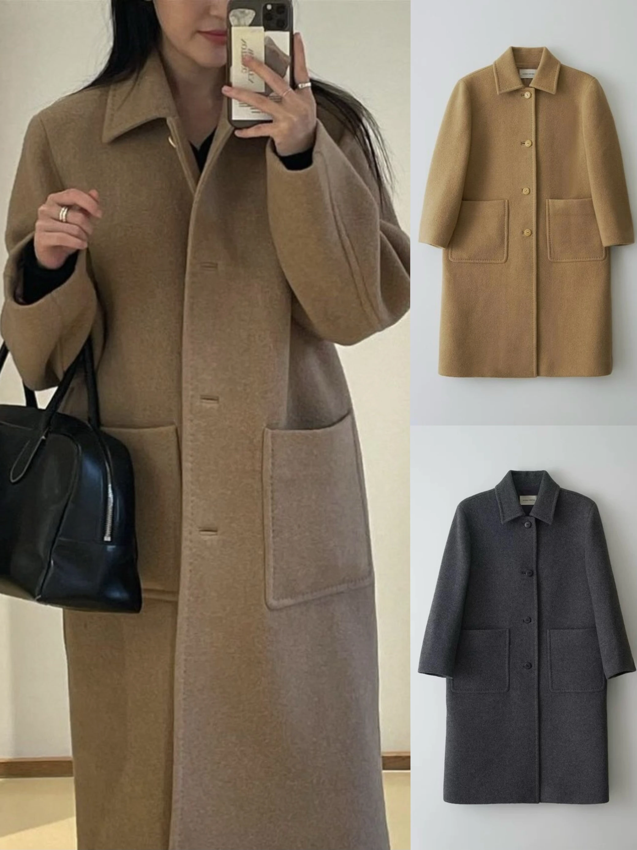 

Warm Woolen Coat Korean Sle Pure Color Loose Fit Button up Mid-Length Commute Friendly Straight Tube ape Outerwear