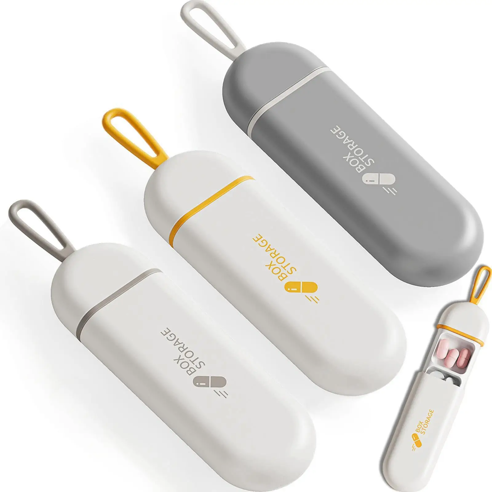 

Slide Type Travel Pill Case Portable Container Daily Pill Ball Chain Convenient to Carry Waterproof Protection 3 Times a Day