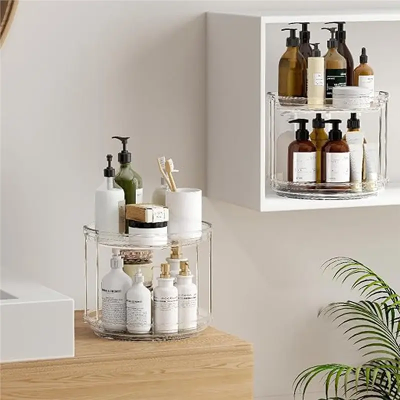 A27F-360° Rotating 2-Tier Clear Makeup Organizer, 10.6