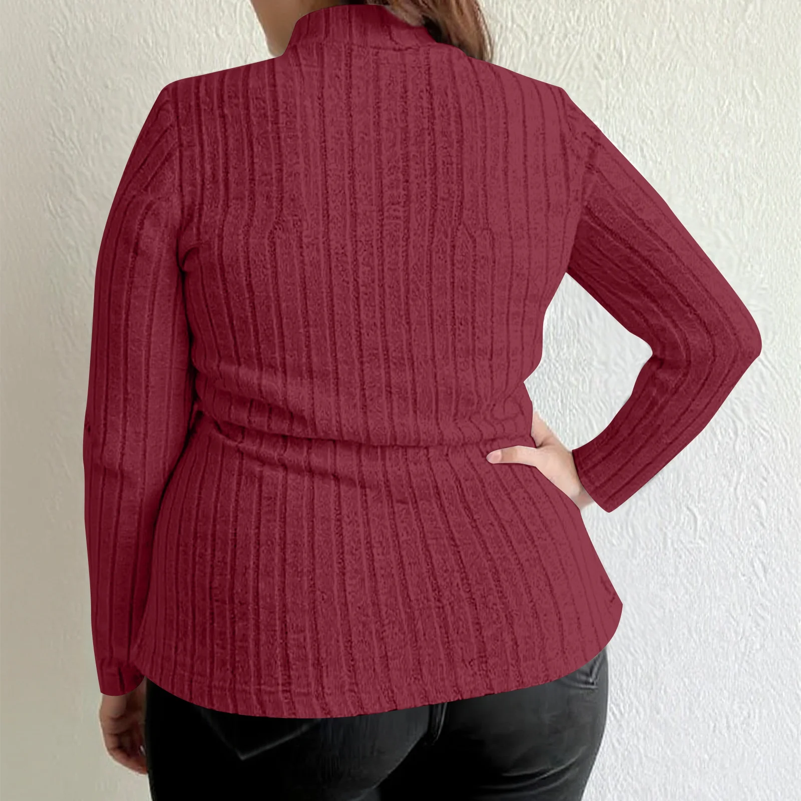 Plus Size Women's Solid Color knitted Sweater Autumn and Winter Long Sleeved Semi High Neck Knitted Pullover Top Casual Knitwear