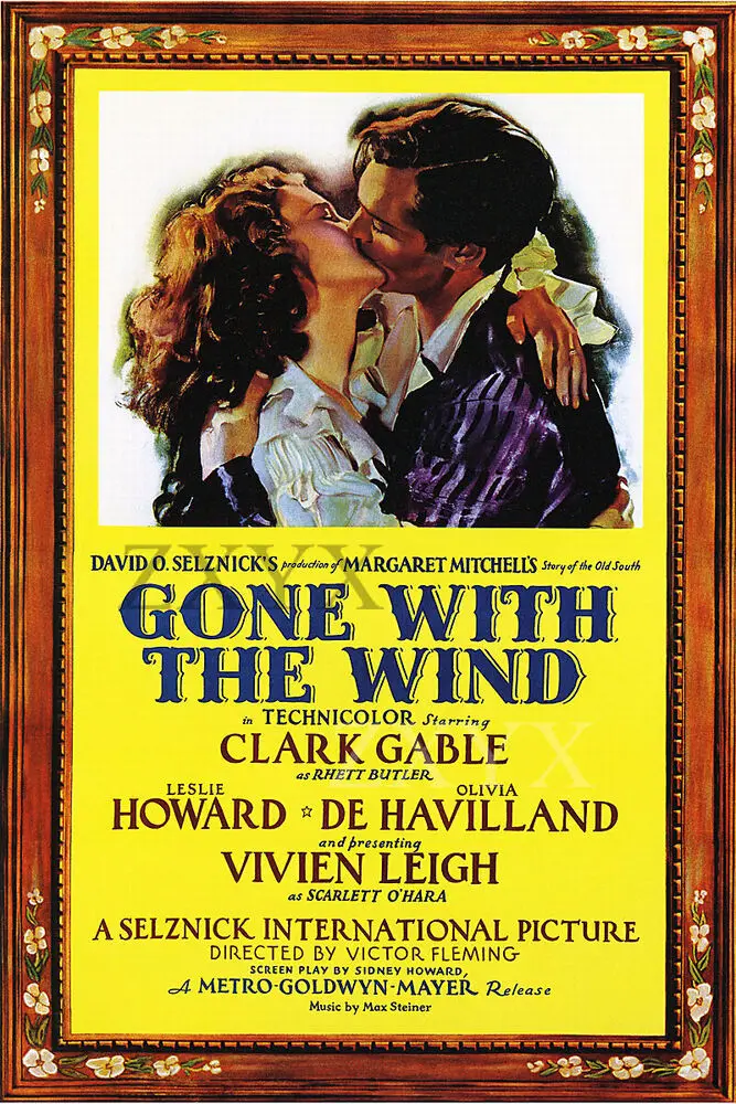 Gone with The Wind Vintage Clark Gable Vivien Leigh Movie Poster Print