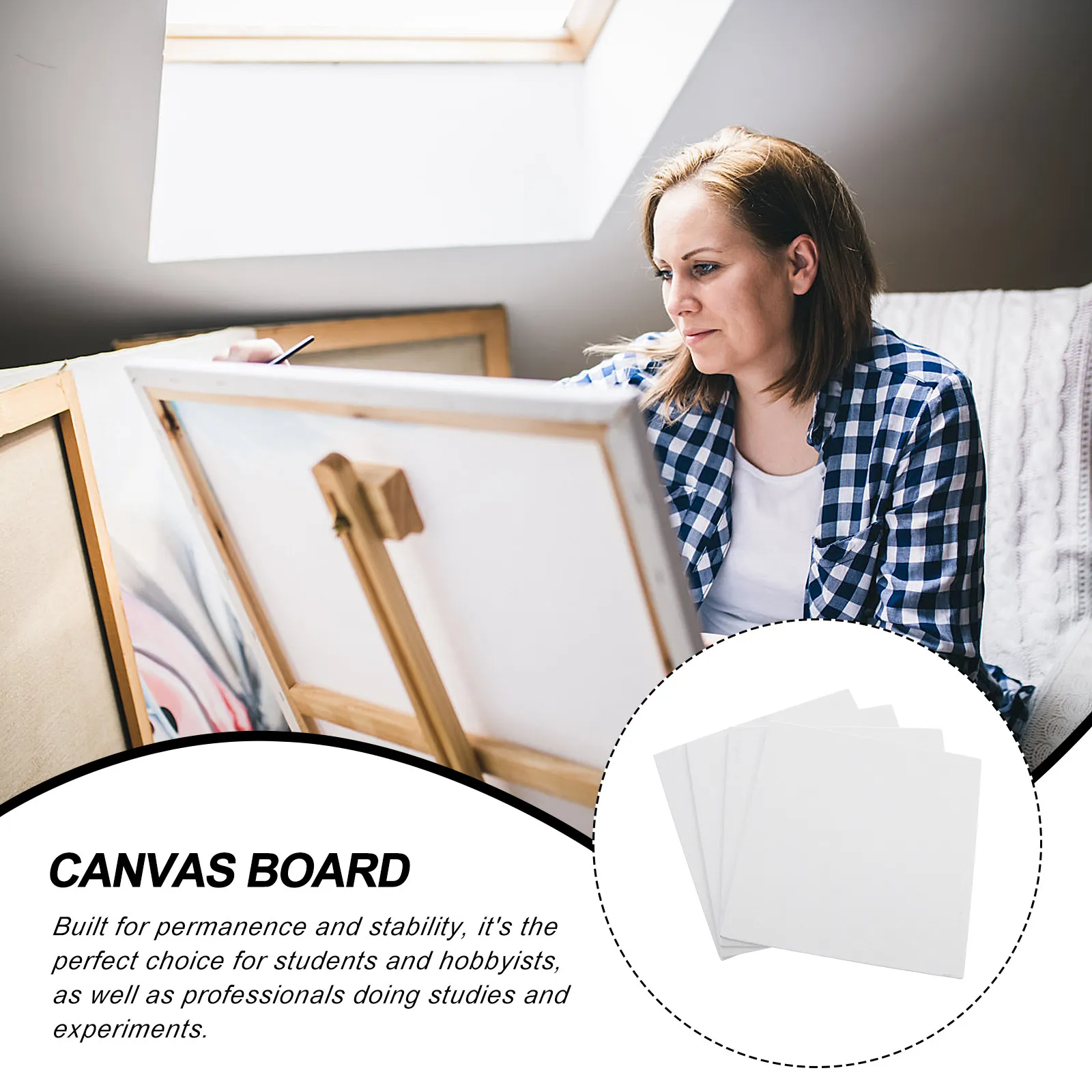 4Pcs Artist Canvas Panel Boards 20x20cm Cotton Canvas Oil Acrylic Tempera Painting Board for Art Studies and Classroom Use