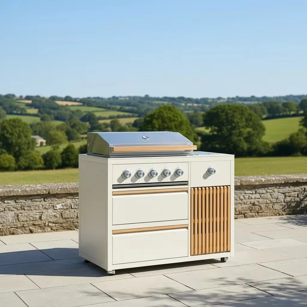 Modern Modular Outdoor Kitchen 5 Burner Gas Grill Stainless Steel BBQ With Infrared Side Ready Design For Home Party Garden