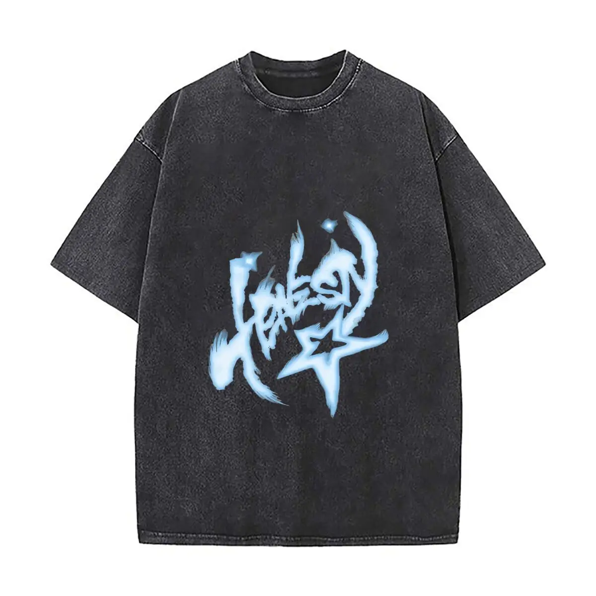 Glowing Artistic Star Vinyl Wall Sticker Washed Vintage Short Sleeve Loose Streetwear Tee