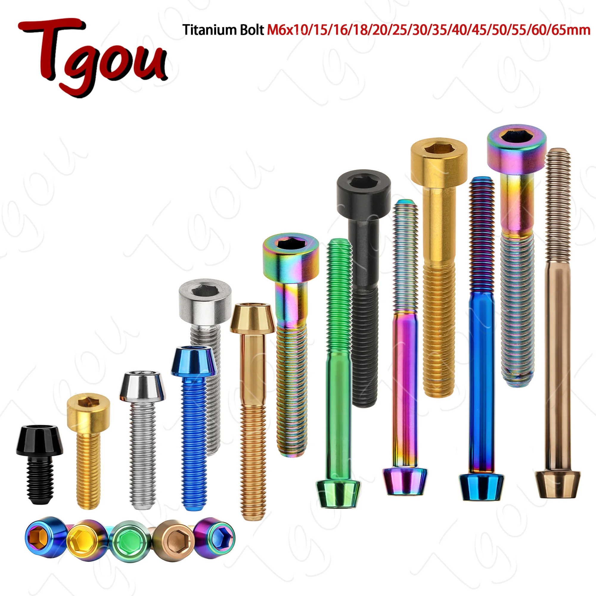 Tgou Titanium Bolt M6x10/15/16/18/20/25/30/35/40/45/50/55/60/65mm Allen Key Screw for Bicycle Headset Brake Bicicleta Bolt
