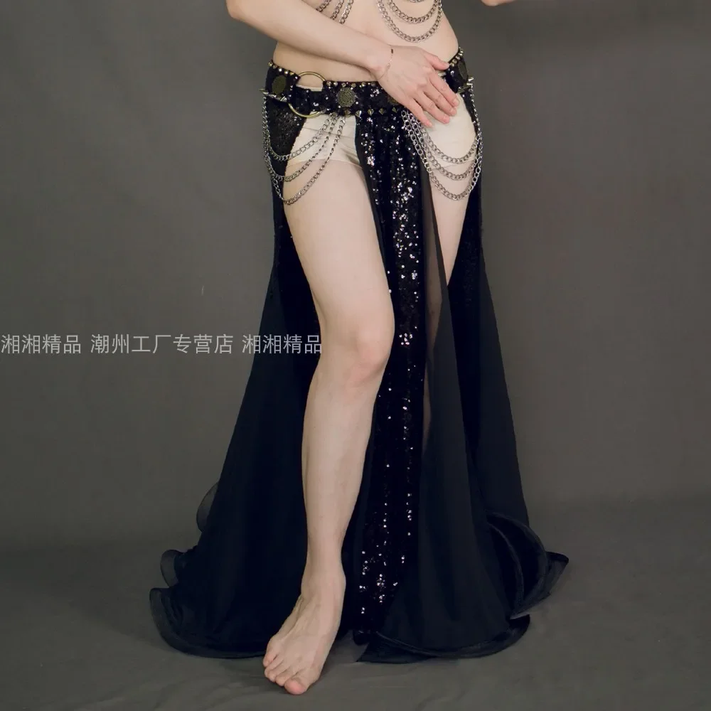 Nuova gonna di perle con paillettes Gonna lunga sexy con fondo di danza del ventre da donna Gonna da performance di danza DJ da discoteca