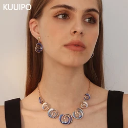 Fashion Drip Oil Geometric Necklace and Earrings Set for Women Accessories New Trendy Gold Color Jewelry Sets Party Gift