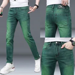 2024 Spring and Autumn New Fashion Trend Straight Leg Stretch Green Jeans Men's Casual Comfort Breathable High Quality Pants