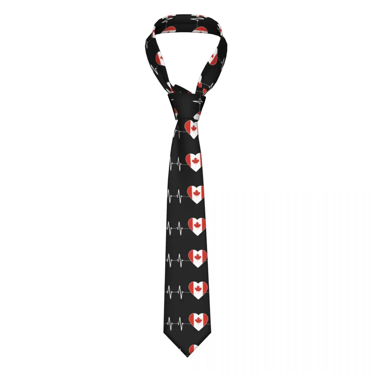 

Classic Heartbeat I Love Canada Country Flag Heart Family Necktie for Men Custom Silk Canadian Flag Party Neck Tie