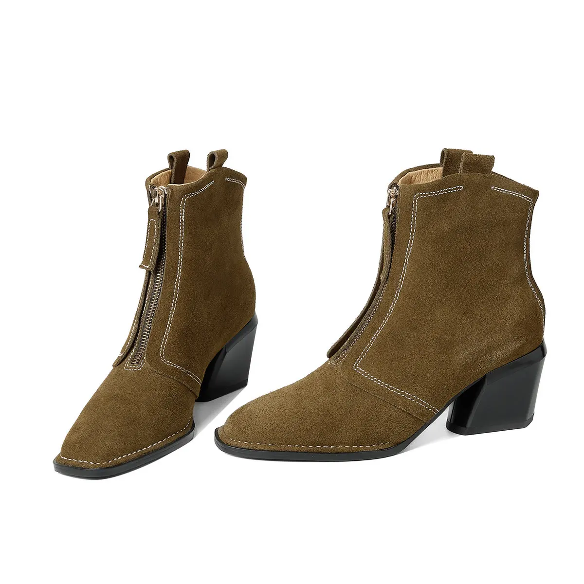QUTAA 2027 Fashion News Women Ankle Boots Square Toe Cow Suede Winter Boots High Heels Autumn Modern Casual Short Boots 35-42