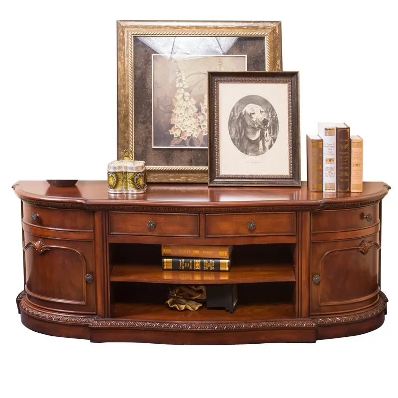 American style solid wood bedroom, minimalist TV cabinet, home high-rise storage, semi-circular curved retro master bedroom