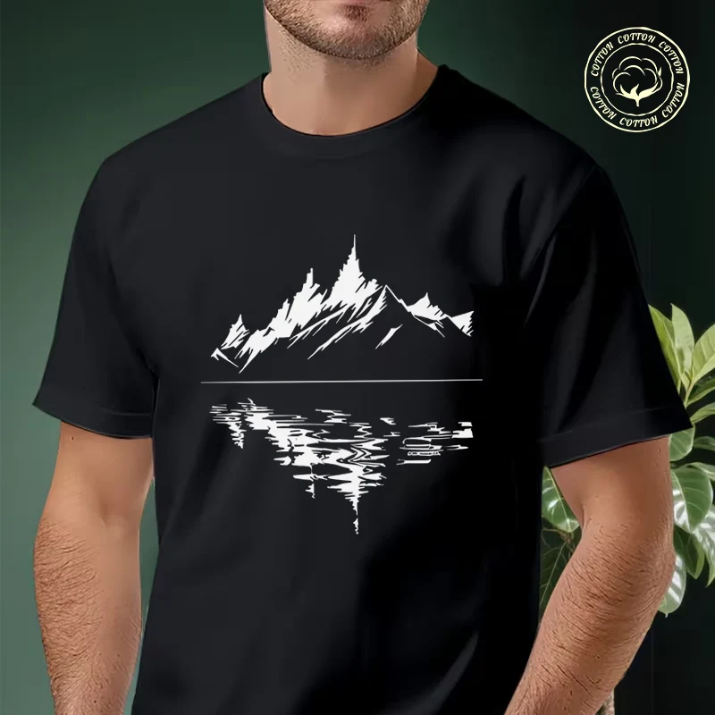 

Mountain Reflection Printed Motorcycle T-Shirt Men Cotton Tees O-neck Short Sleeve T Shirt Fashion Hip Hop Tee