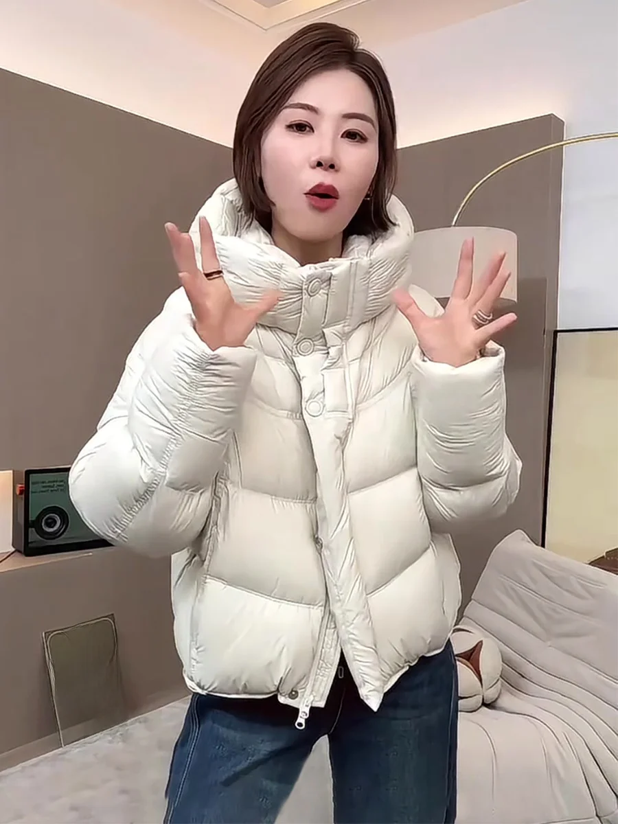 เสื้อโค้ทพัฟเฟอร์ขนเป็ดสีขาว 90% สำหรับผู้หญิง สไตล์ลำลอง มีฮู้ด รุ่นใหม่สำหรับฤดูหนาว ให้ความอบอุ่น กระชับสัดส่วน