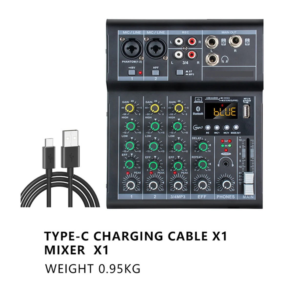 FFYY-Professionelle digitale DJ-Mixer-Konsole, 4-Kanal-Audiomischer mit USB-Anschluss, unterstützt Bluetooth-Verbindung, Wiedergabe, Weiß