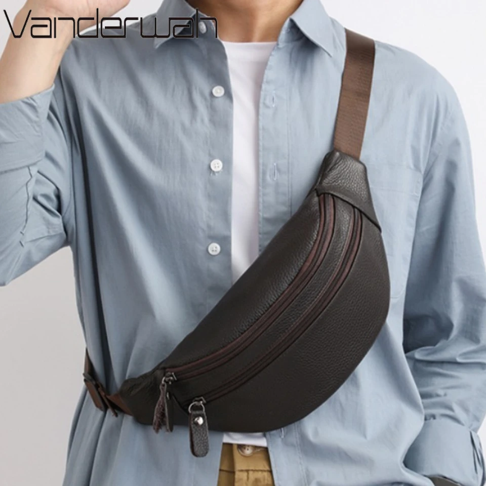 Mobile Waist Bag for Men Genuine Cowhide Leather Business Chest Shoulder Crossbody Bag Wear-resistant Fanny Pack for Travel Sac
