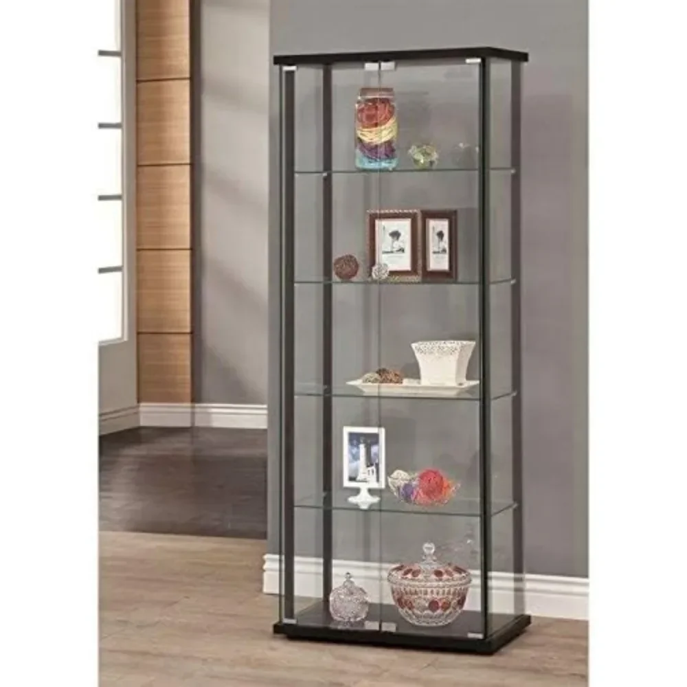 Display Cabinet with Shelving, Clear Tempered Glass, 2-Door & 5-Tier Display Cabinet