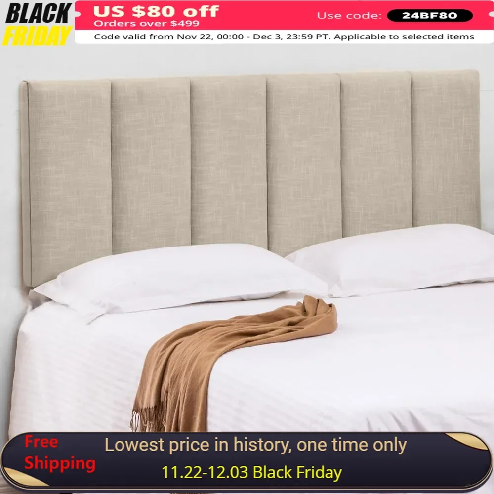 Upholstered Headboard Foldable King Size Headboards Eastern King/California King Linen Panel with Height Adjustments