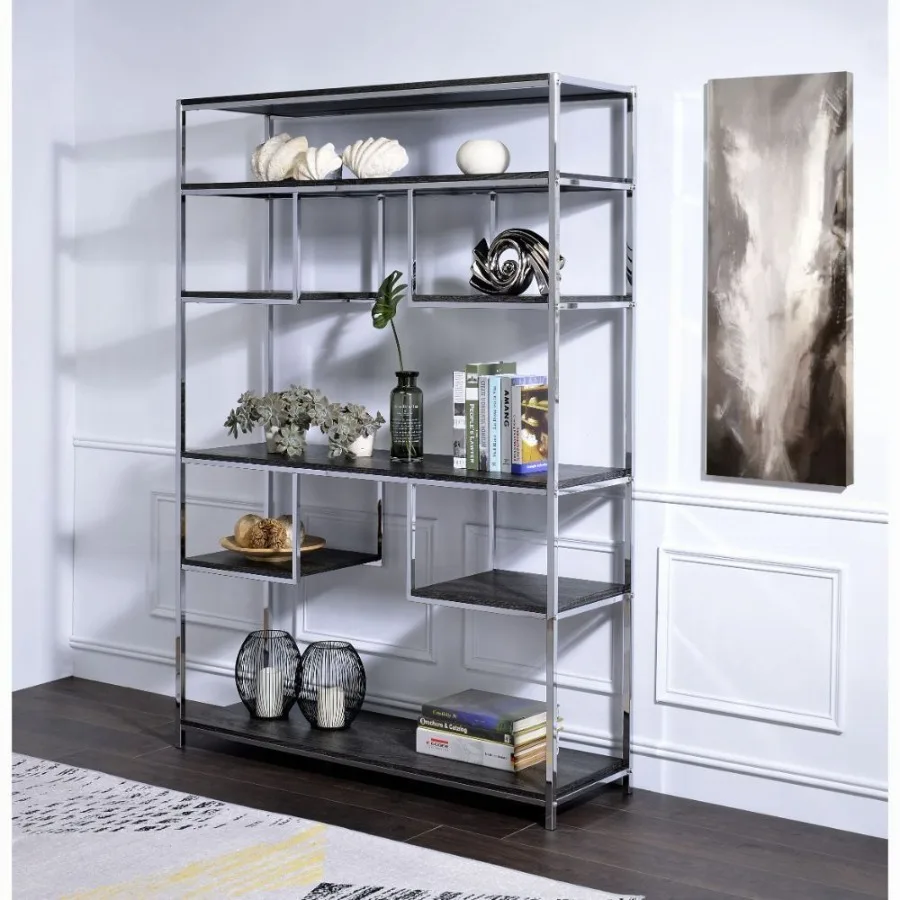 

Rustic Grey Oak and Chrome 8Shelf Bookshelf