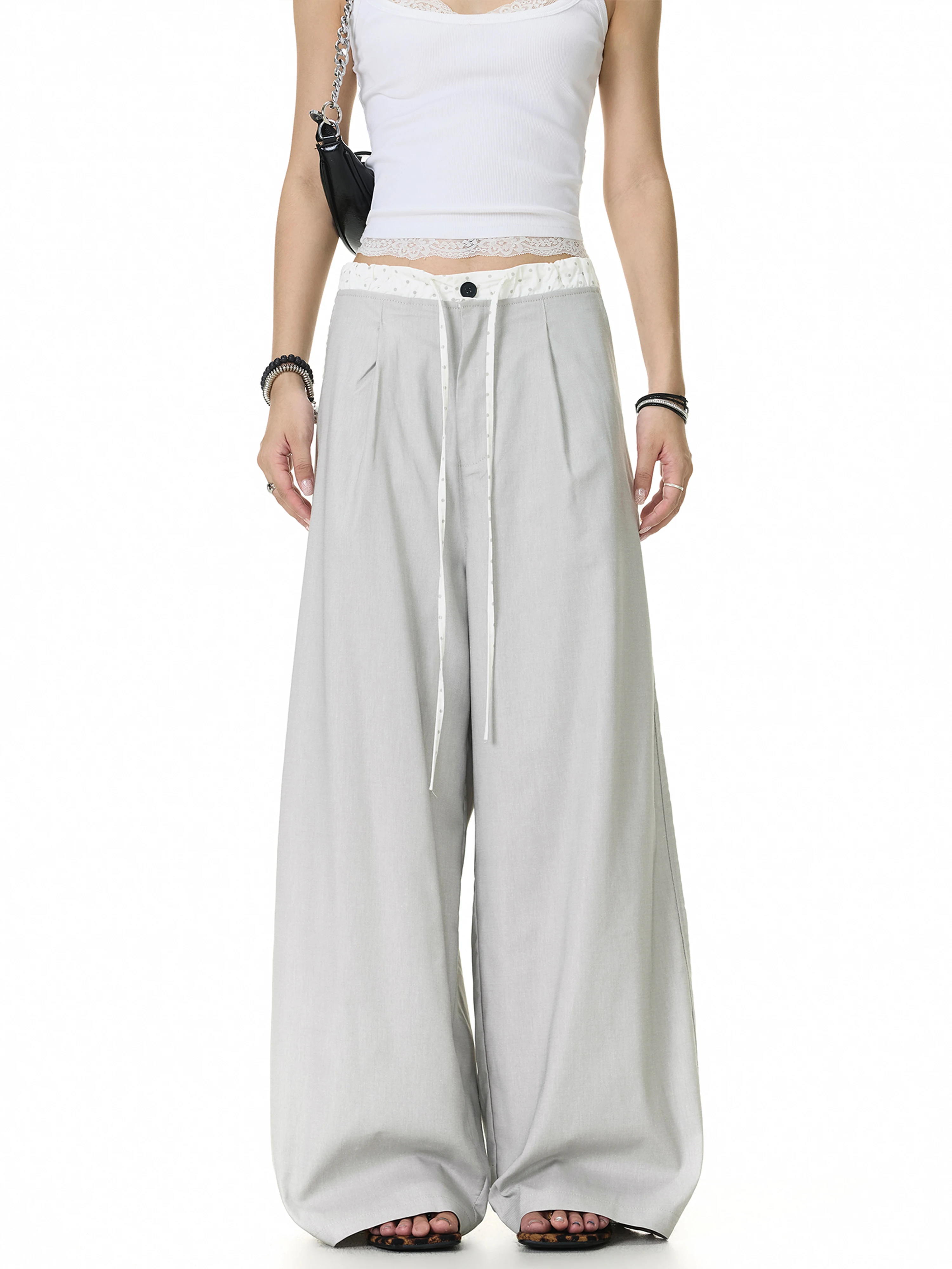 American Lazy Splice Waist Design Casual Pants Men Women Loose Wide Leg CleanFit Dragging Long Trousers Cotton Blend Stretch