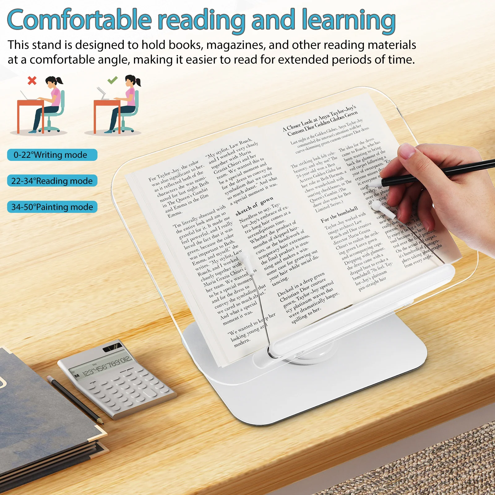 1pcs Rotating Reading Stand Adjustable Height Clear Book Holder For Hands-Free Reading Writing Display Laptop Tablet Stand