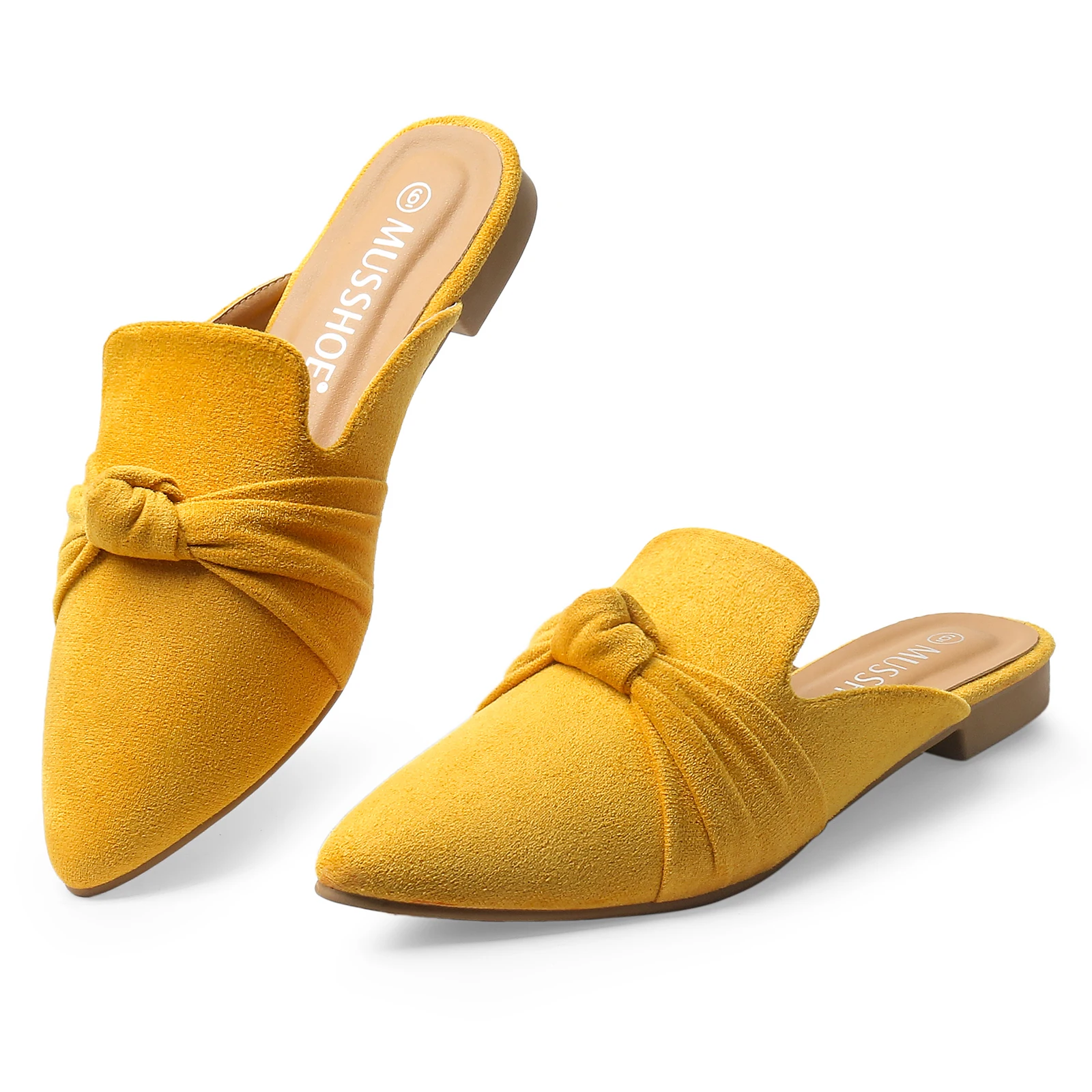 Woman Mules Bow-Knot Slippers Pointed Toe Slides Summer Flock Shoes Femme Slippers Bowtie Lazy Slides Flat Heel Girl Slippers