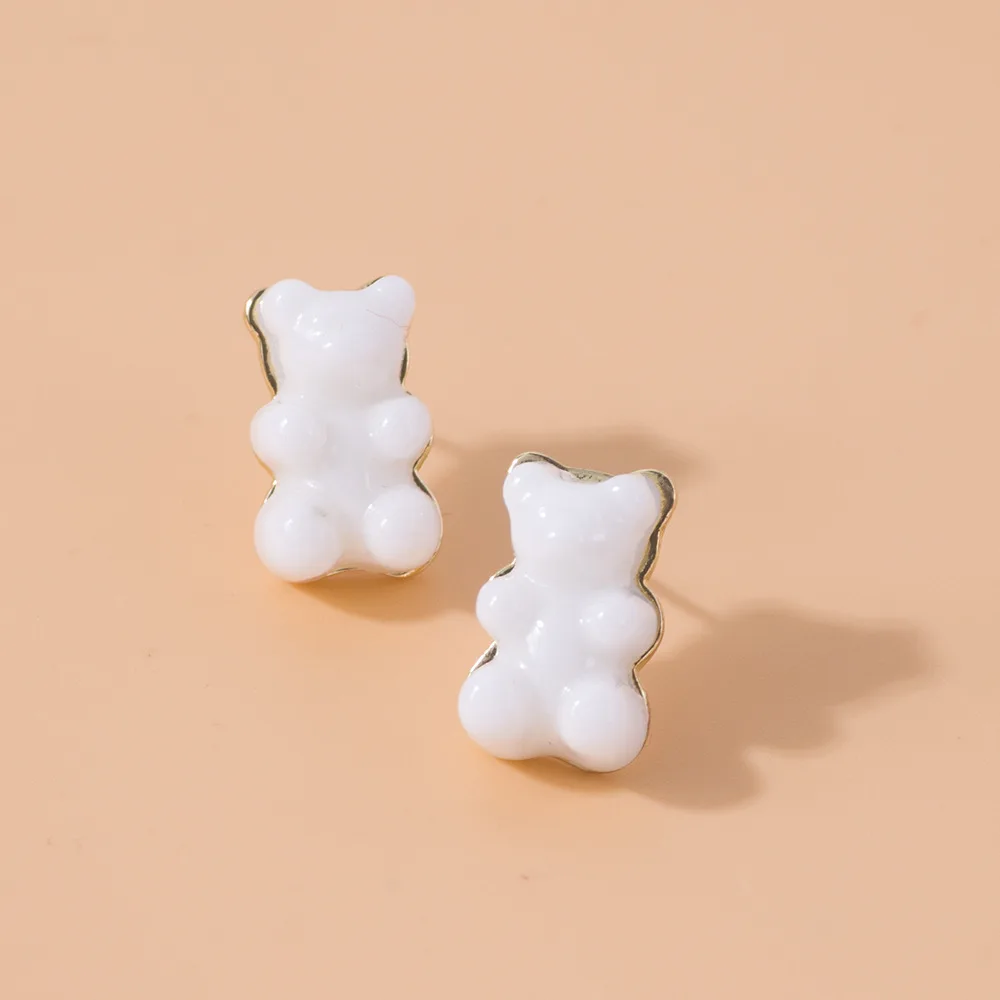 2022 Cartoon Creative Resin Bear Stud Earrings Women Cute Mini Colorful Ear Jewelry Earrings Girls Gifts Wholesale image 5