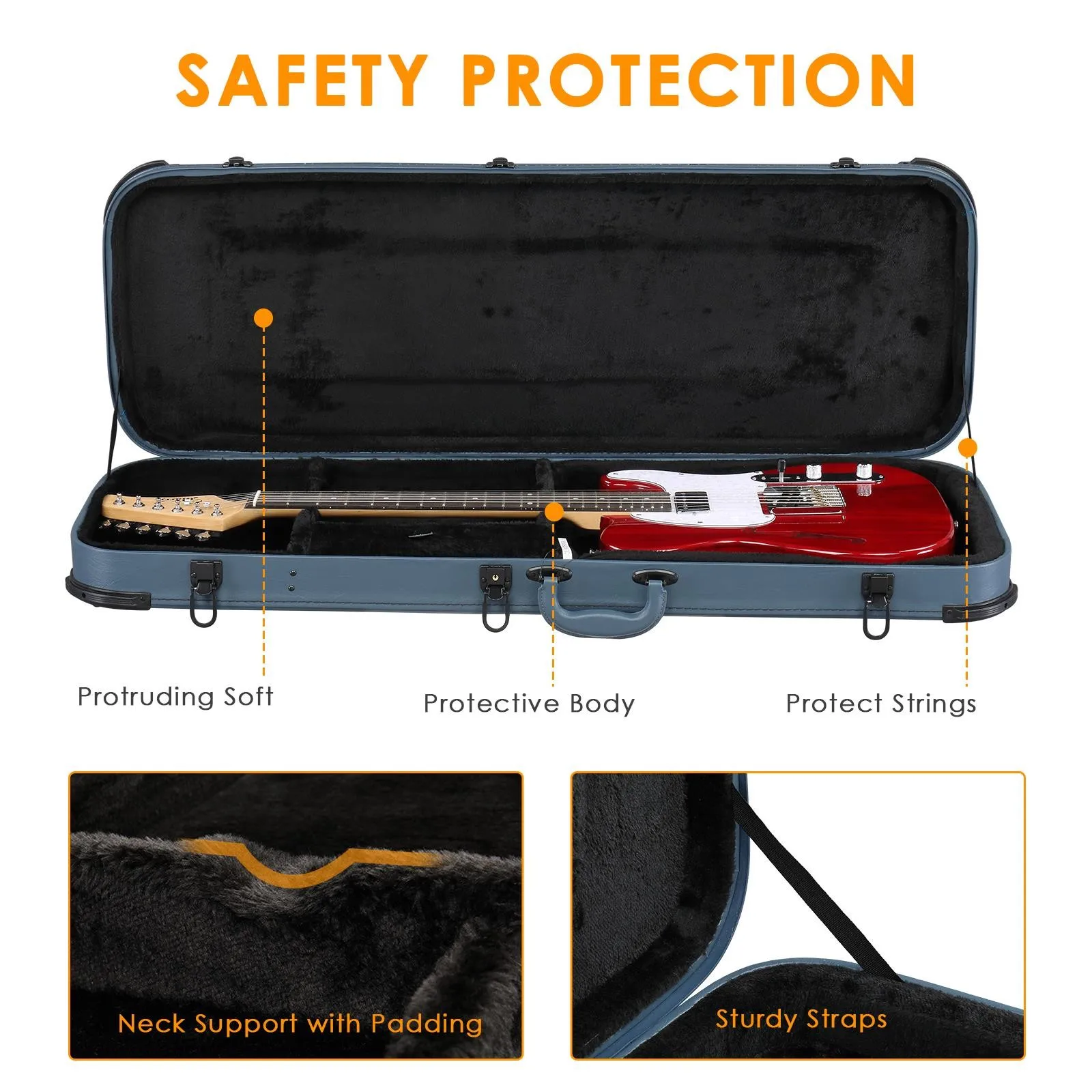 Cases Hard-Shell Wood Case for Standard Electric Guitars Telecaster &Lock view 3