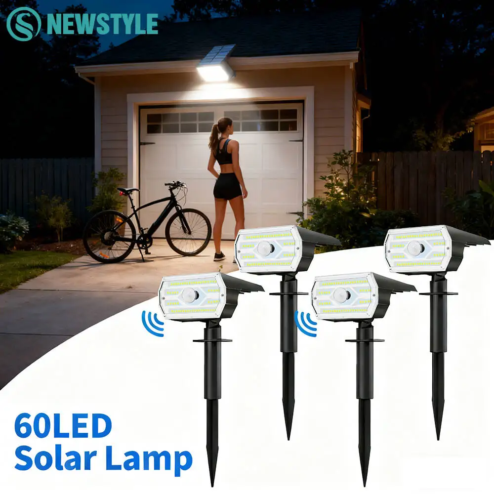 

Солнечные точечные светильники, уличный датчик движения, 56/60 светодиодов, солнечные пейзажные прожекторы, 3 режима, водонепроницаемый настенный светильник, двор, подъездная дорожка, дорожка