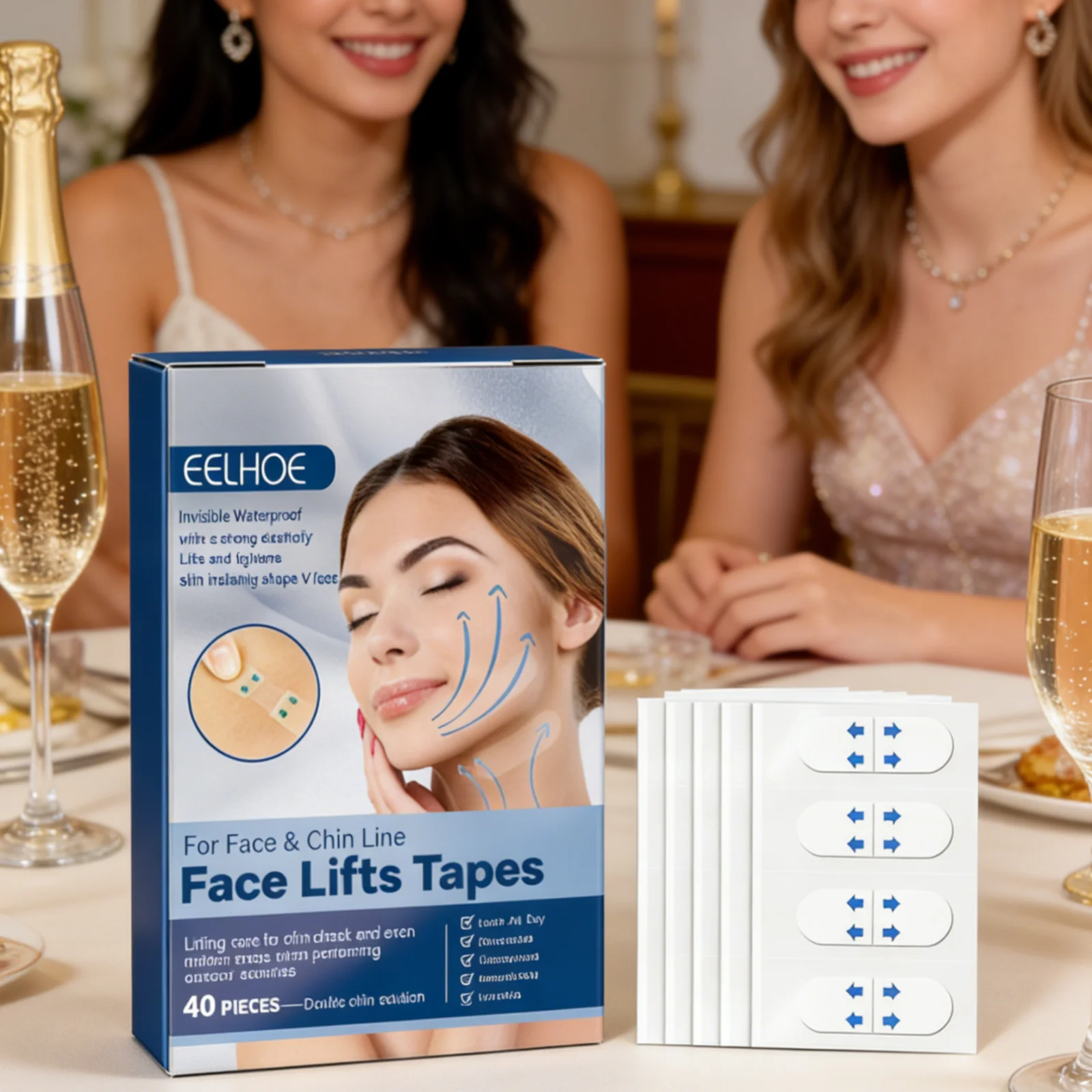 

Eelhoe Face Lift Tapes Firming Skin Tightening Double Chin Reducer Strong Elasticity Waterproof Disposable Chin Lift Tape 40Pcs