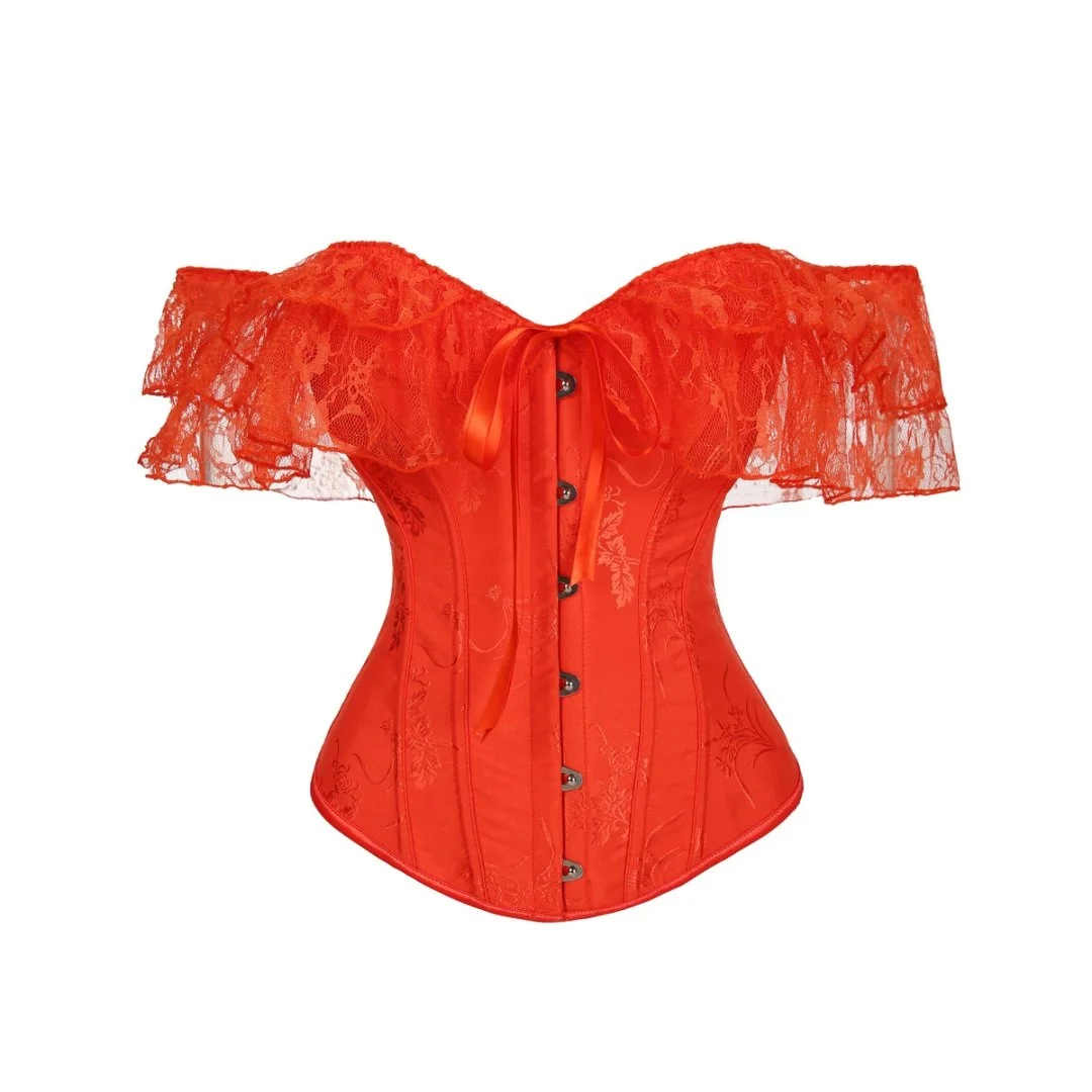 

Оранжевый кружевной корсет с завышенной талией, романтический готический корсет с рукавами и открытыми плечами, сексуальный топ-бюстье для женщин, костюм в стиле бурлеск