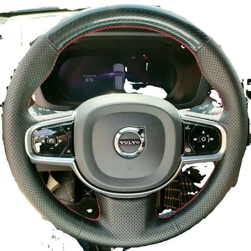 

For Volvo S90 20015-2019 V90 2016-2019 XC90 Hand-stitched blac Genuine Leather Carbon Fiber non-slip Car Steering Wheel Cover