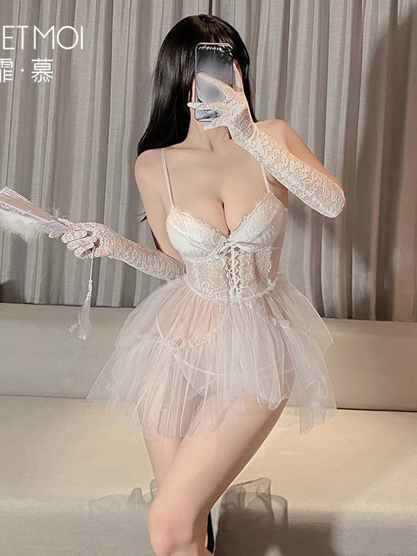 

Elegant Dress TVVOVVIN Wedding Ballet Beauty Steel Ring Cotton Cushion Sexy Mesh Lace Sheer Transparent Fashion Top 9MKT