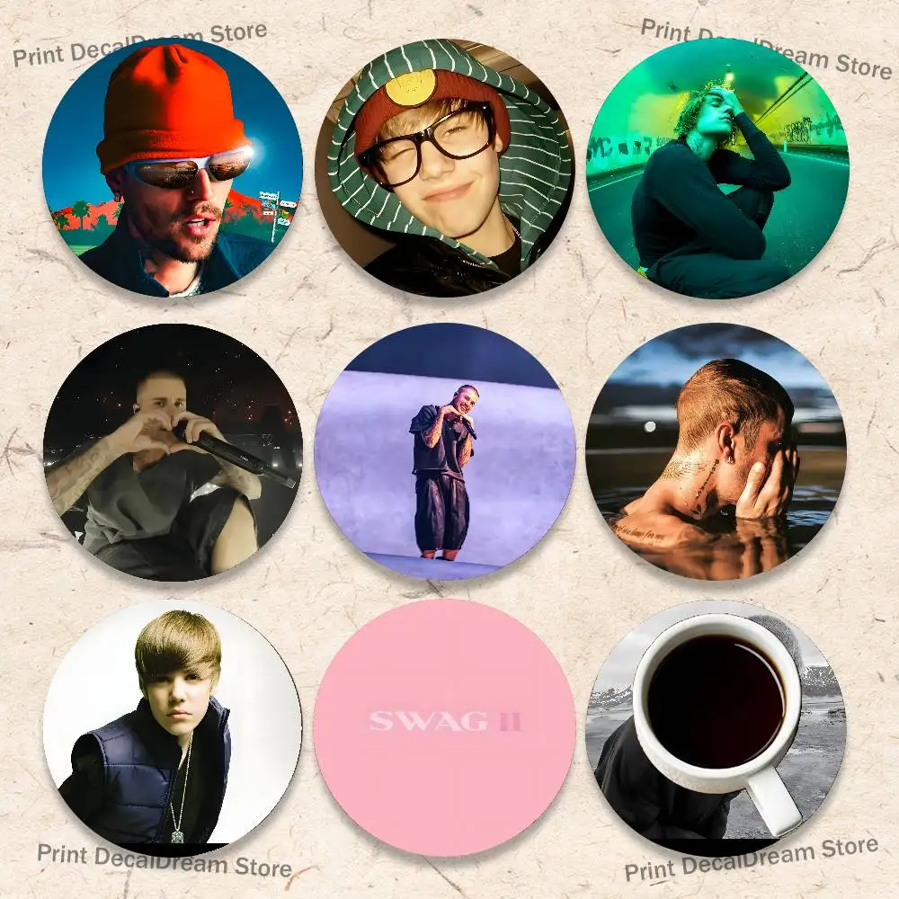 

J-Justin Singer B-Bieber 2D Pattern round Wooden Coaster Decorative Coffee Cup for Use in Coffee Shops Bars Wine Beer