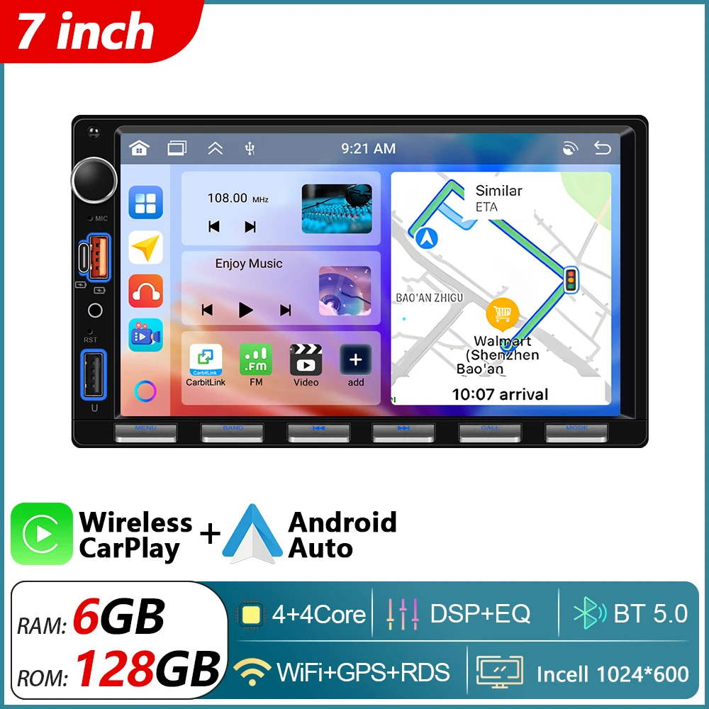 Podofo 7 " CarPlay Android Radio 2din Universele Auto Multimedia Speler GPS Stereo Intelligent Systeem Autoradio