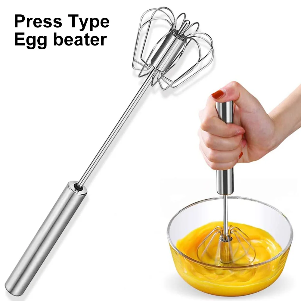 Semi-automatic Egg Beater Stainless Steel Whisk Manual Press Type Rotary Egg Beater Self Turning Egg Stirrer Kitchen Accessories