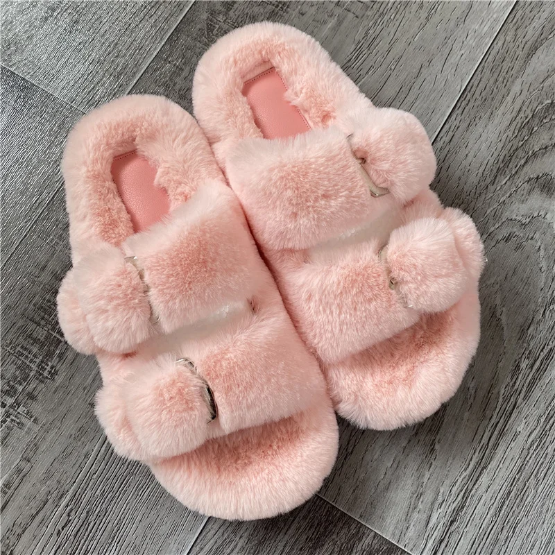 Women Furry Ladies Fur Luxury Fluffy Plush Slipper House Soft Fuzzy Platform Indoor Casual Winter Home Warm High Heels Female