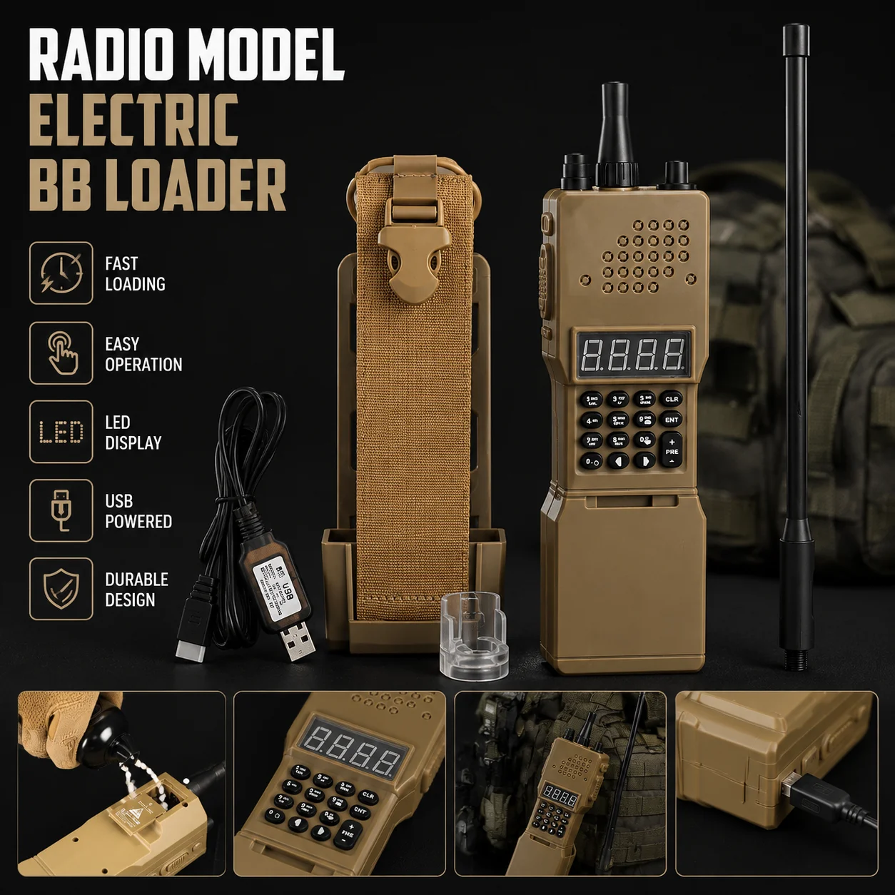 PRC-152 Tactical Radio Dummy Model Airsoft BB Speed Loader Electric BB Filling Device Cosplay Molle Vest Gear Accessory