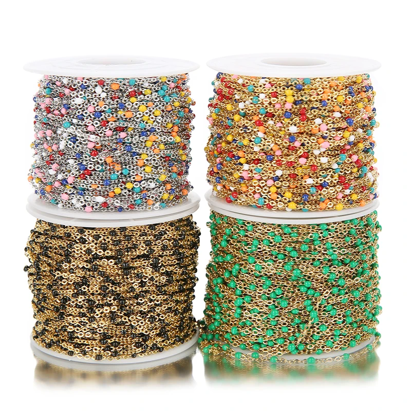 1/2meter New Gold Plated Stainless Steel 1.5mm Width Cable Chain Enamel Satellite Link Chain For Bracelet Necklace Anklet Making