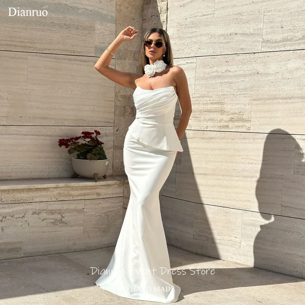 

Dianruo Graceful Mermaid Strapless Civil Wedding Dress 3D Flower Choker Vestido De Noiva Maxi Bridal Evening Dresses Customized