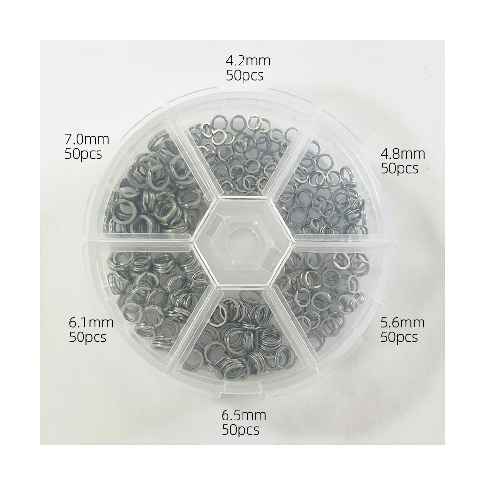 300 قطعة الصيد الفولاذ المقاوم للصدأ سبليت خواتم 6 أحجام عالية القوة قوة الشد الكبيرة الصيد حلقة الصيد إغراء موصل