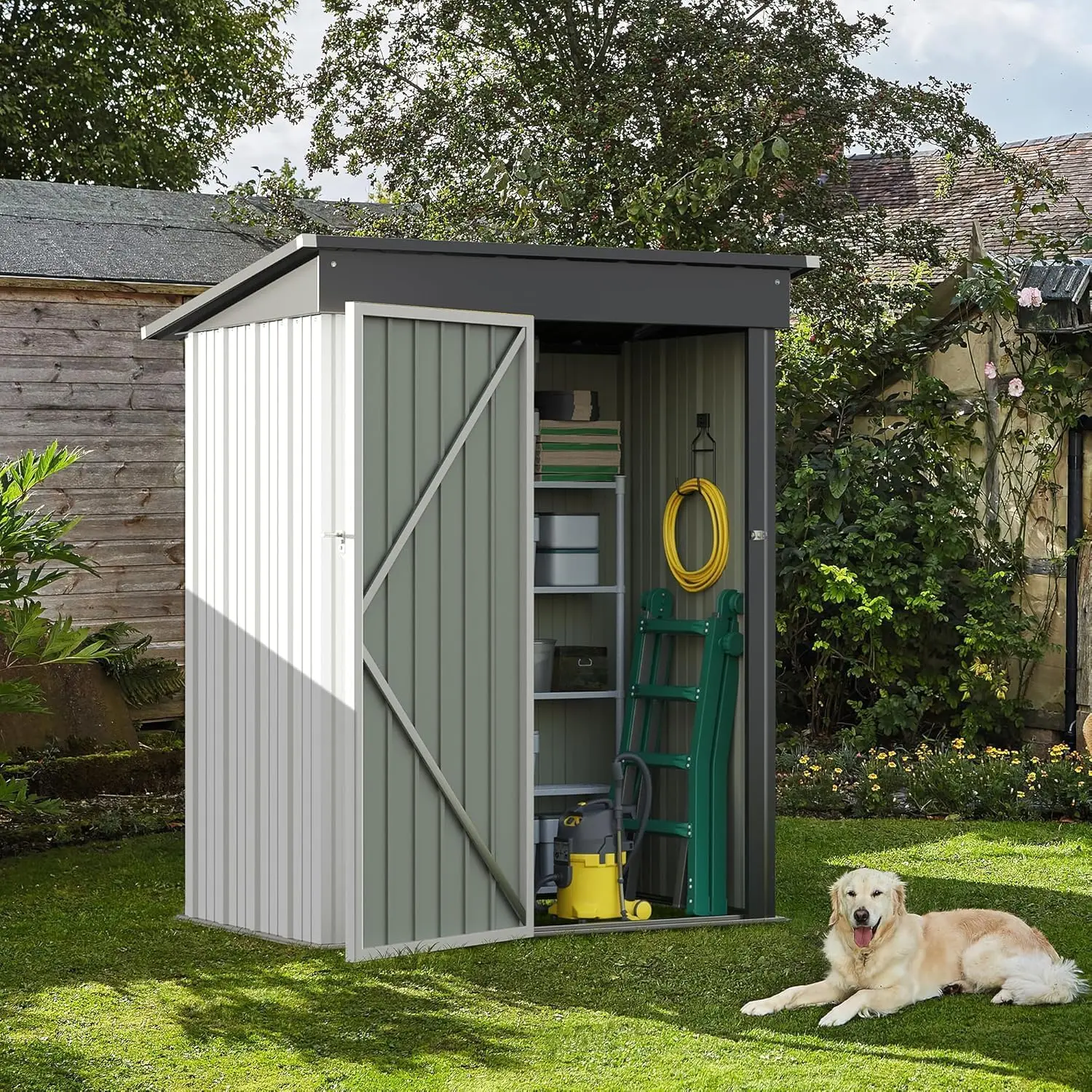 

Outdoor Storage Shed, 5 x 3 FT Metal Garden Sheds Outdoor Storage House with Single Lockable Door for Backyard Patio Lawn