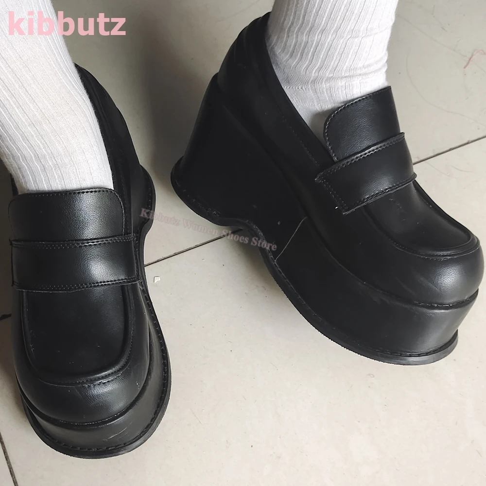 

Wedges Platform Pump Round Toe Bottom Leather Solid Color Slip-On Super High Fashion Luxury Elegant Sexy Concise Women Shoes New