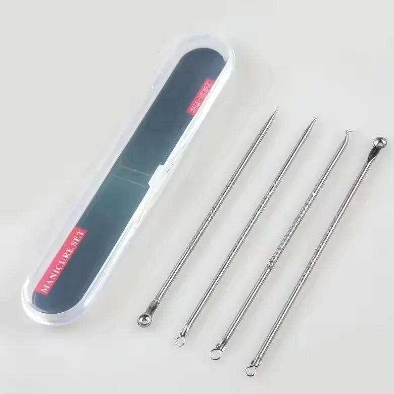 Comédon de points noirs d'acné, dissolvant de boutons et de imperfections, soins de la peau pour femmes, beauté, traitement de l'acné, nettoyeur de pores, crochet à aiguille, 4 pièces